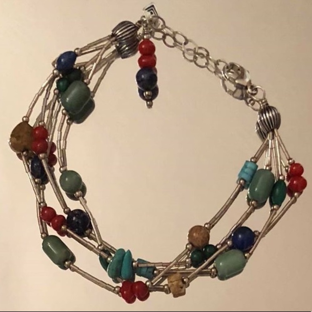 Silpada Sterling Silver Lapis Turquoise Picture Jasper Coral Bracelet B0788 - Picture 16 of 16